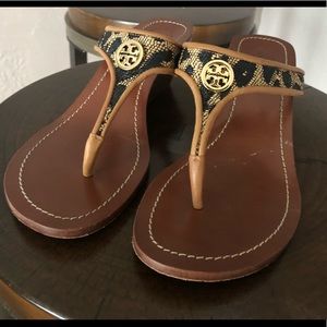 Tory Burch Cameron Leopard Thong Wedge Sandals